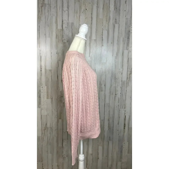 Georgios Women's Medium Pink Silk Blend‎ Cable Knit Crewneck Pullover Sweater - Picture 3 of 6